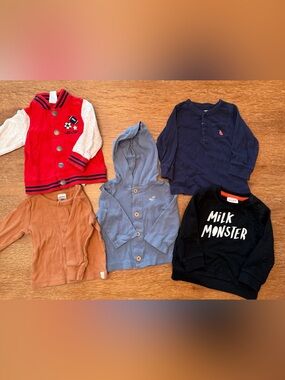 Lot of 5 boys 6 months long sleeve shirts